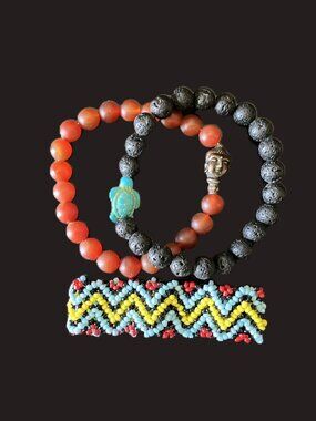 Set of 3 beaded bracelets with Buddha & Turtle Charms